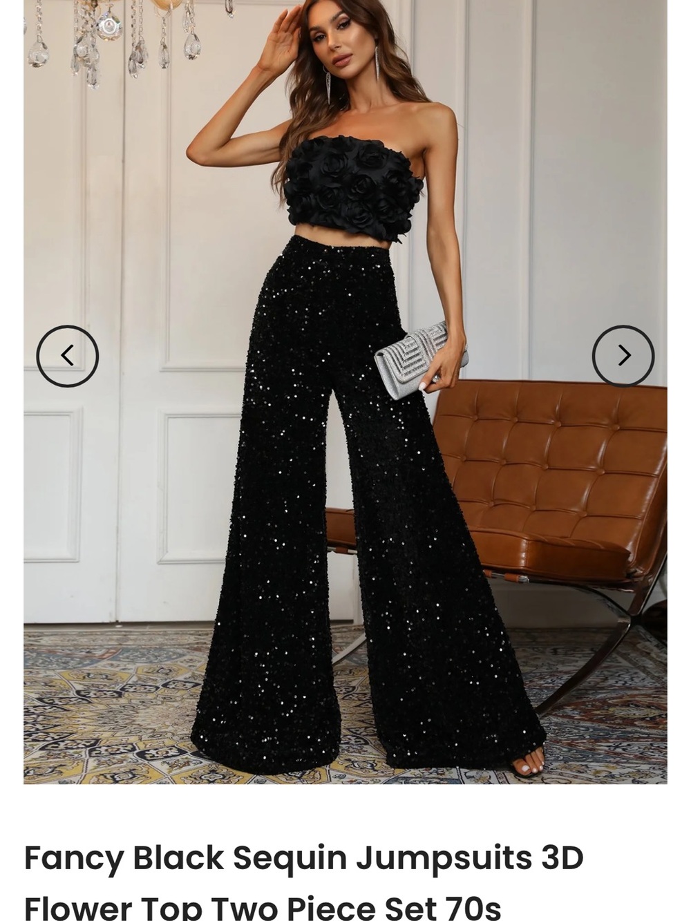 Black Sequin Wide-Leg Pants — Elegant Evening Style